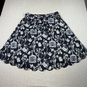 Talbots Womens 16 Black White A-Line Oriental Floral Birdcage Print Skirt Office